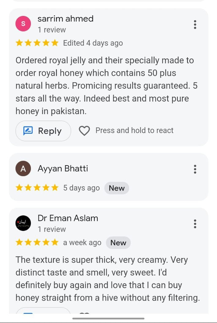 Five Star Reviews for Royal Jelly in Choti Makhi Beri Honey - Pure Blend - Khaas Honey